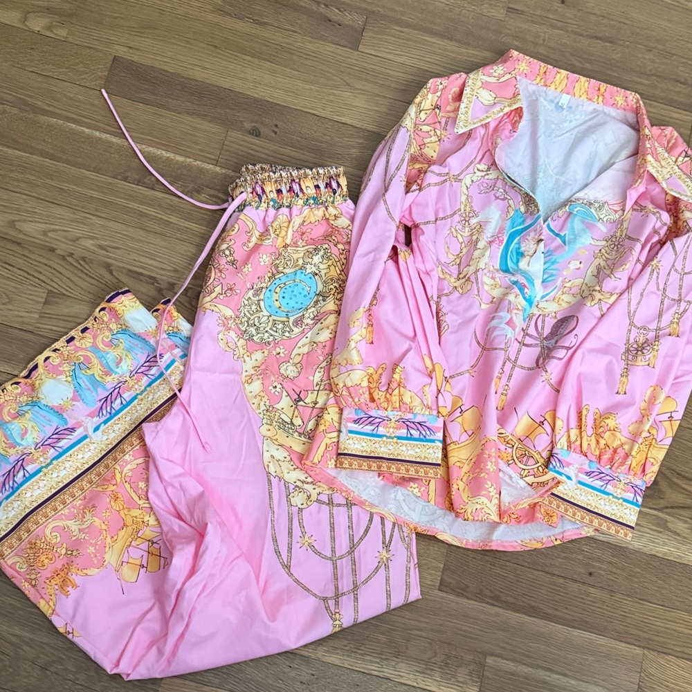 Pink and Gold Patterned Pants